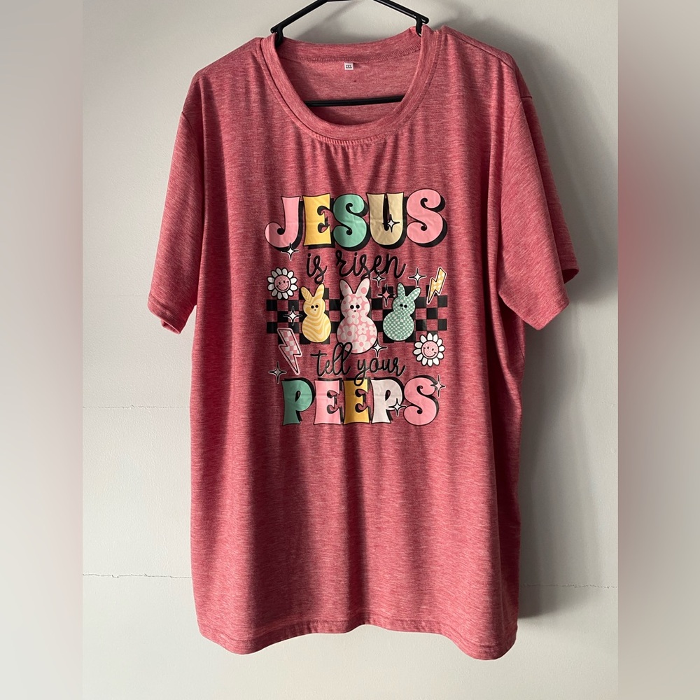 Women’s Pink 'Jesus is Risen Tell Your Peeps' Graphic Tee